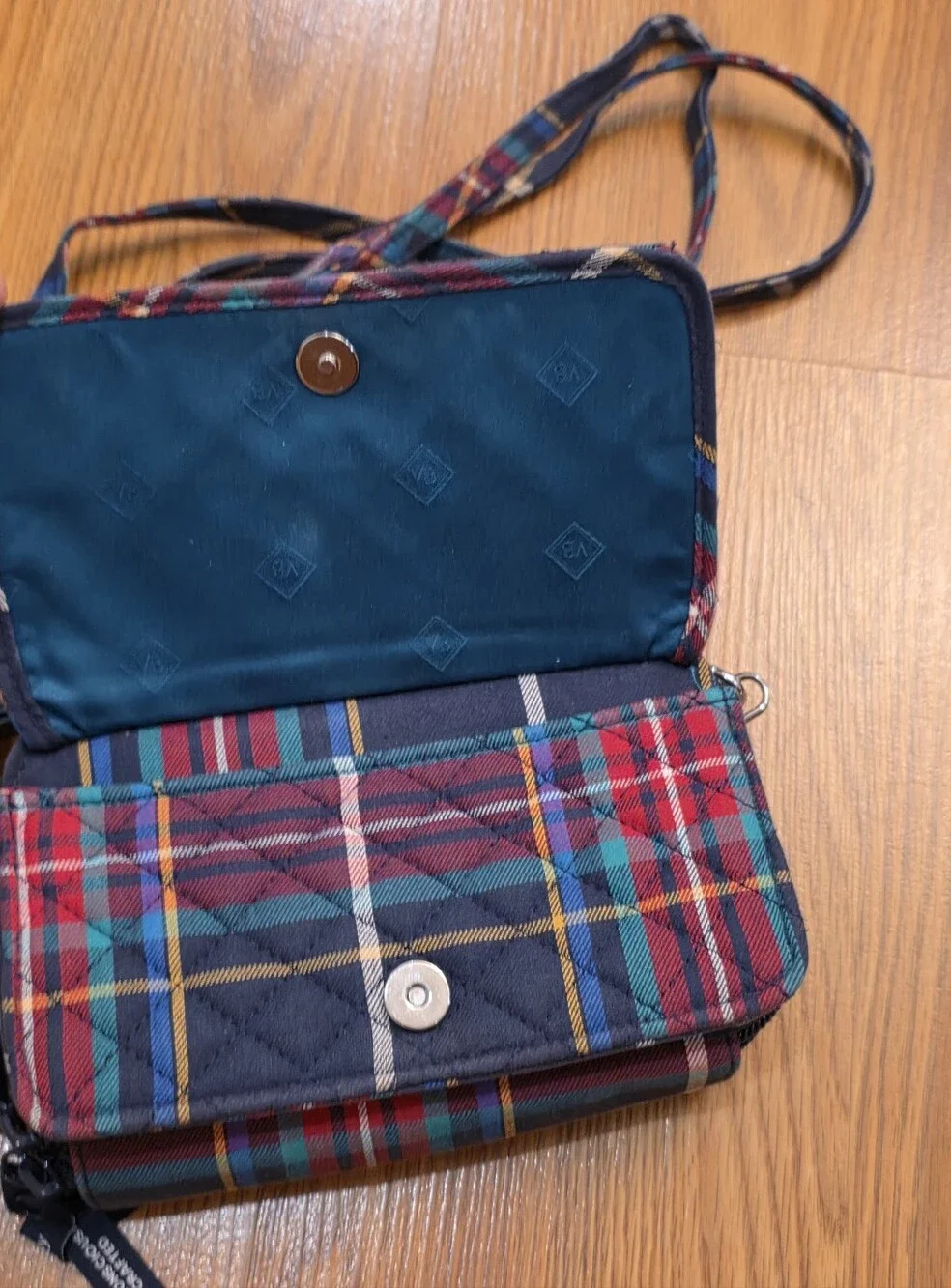 Vera Bradley Tartan Plaid RFID Navy All-In-One Crossbody Handbag Purse Travel